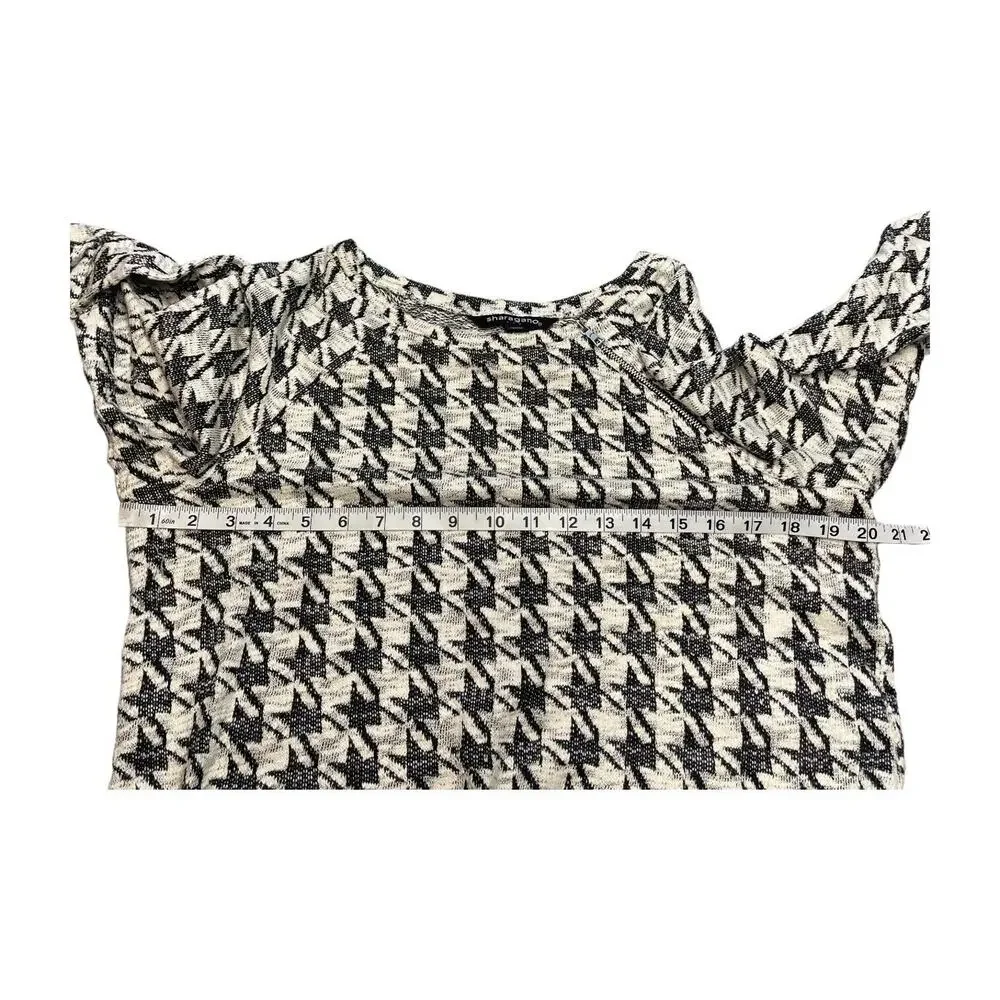 Sharagano Sweater Womens Medium Ivory Black Houndstooth Cotton Zip Raglan Sleeve - Picture 4 of 6